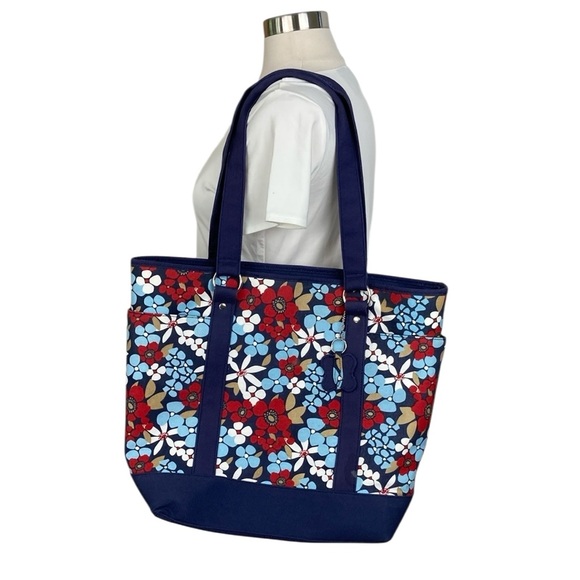 Colorful Large Floral Zip Top Tote Beach Pool Bag - Picture 2 of 12